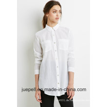 Langärmelige Brust Patch Pocket Semi-Sheer Oversize Shirt